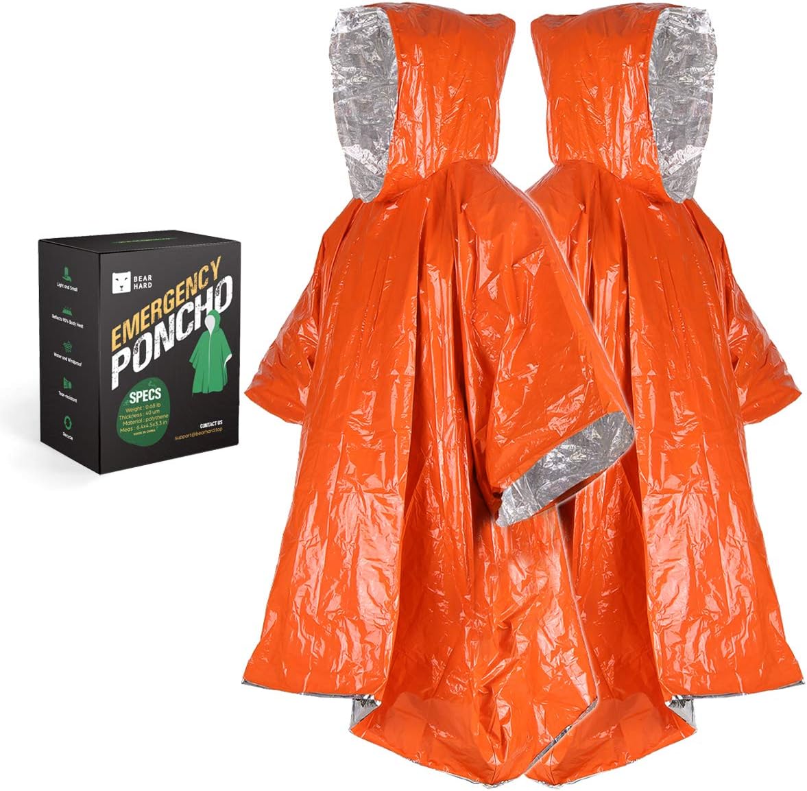 Bearhard Emergency Blanket, Emergency Raincoat Poncho 2 Pack Ultralight