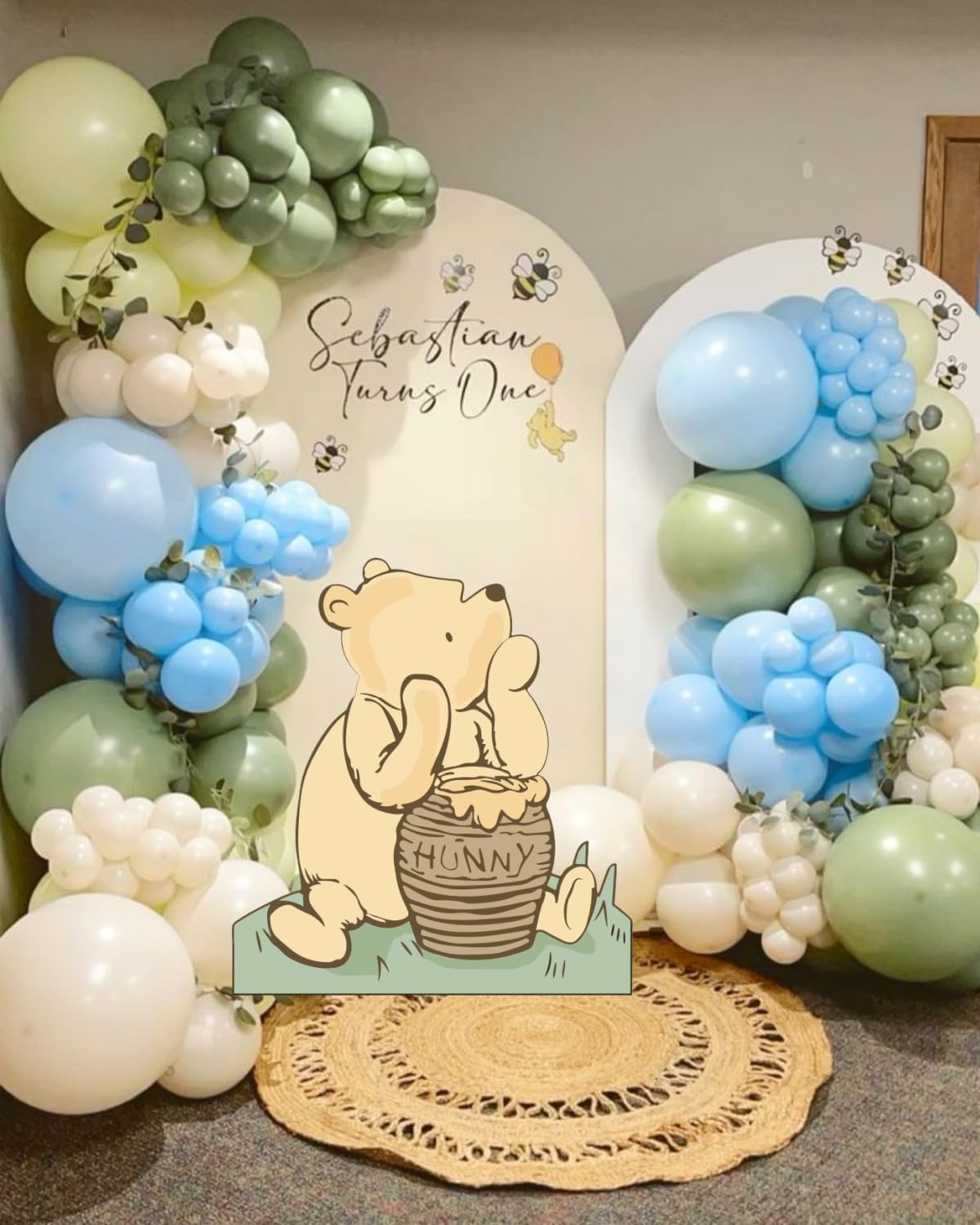 131PCS Classic Winnie Baby Shower Birthday Decorations Large Winnie Coroplast Cutout with Stand, Neutral Balloons Arch& Bee Stickers for Gender Reveal, First Birthday, Photo Props & Pooh Party
