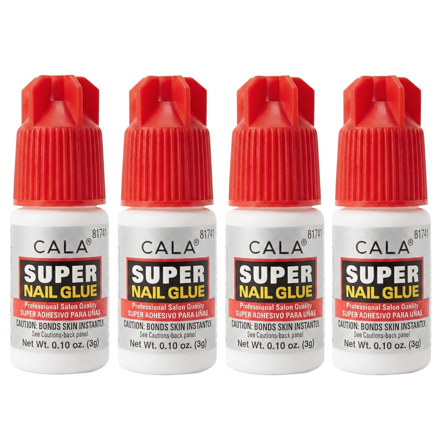 Cala Super Nail Glue Professional Salon Quality | Quick and Strong Nail Liquid Adhesive (4 Bottles)