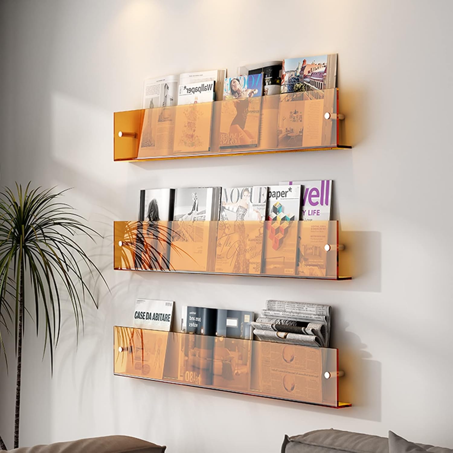 Floor-Standing Magazine Rack, Wall Mounted Hanging Magazine Holder; Clear Brochure Display Stand for Books, Catalogs, and Literature; Storage Rack with Mounting Parts Included