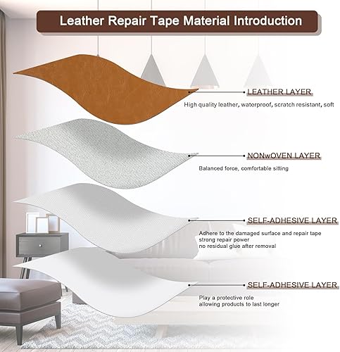 Miniatura 6 de Cinta de parche de reparación de cuero para sofá, de 15 x 60 pulgadas, gran autoadhesivo, para asiento de automóvil, muebles de cuero, kit de