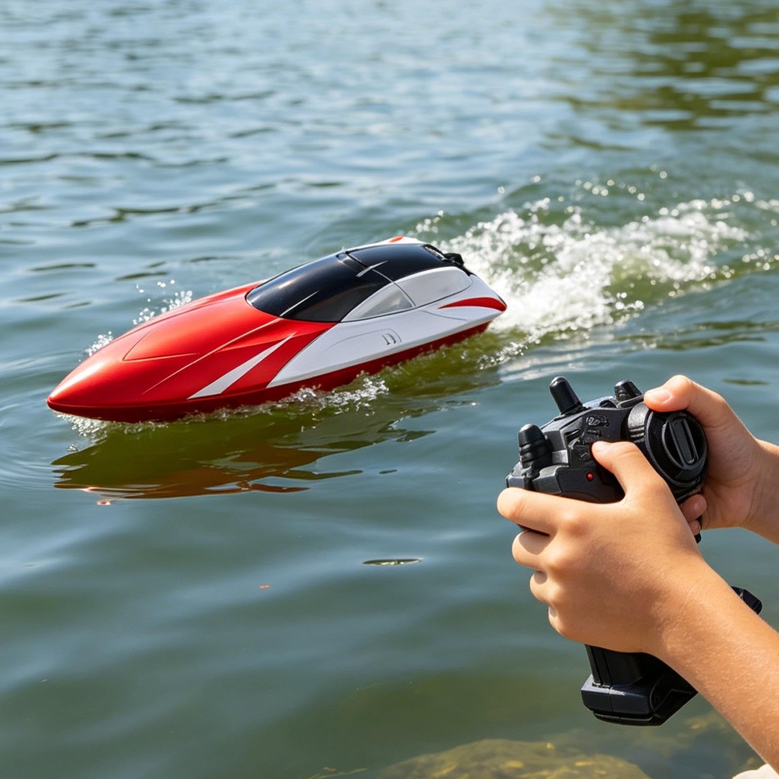 Barca RC Giocattolo Acquatico LED Luce Posteriore 15 km/h | Allarme Batteria Scarica E Fuori Portata, 100 Minuti Di , Barca RC Veloce Ricaricabile Per Adulti, Bambini, Vasca, Lago