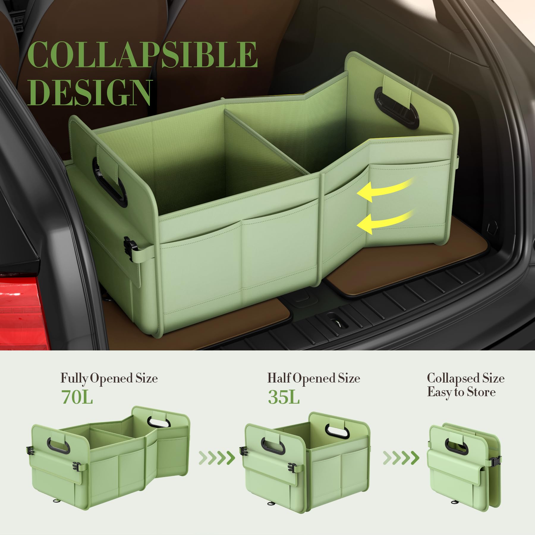 Organizer do bagażnika SUV, organizer do przechowywania samochodu, NOT-FLLIMSY ANTI-SLIDE 70 l, składany, stylowy, przestronny, solidny organizer do przechowywania artykułów spożywczych, wizyt