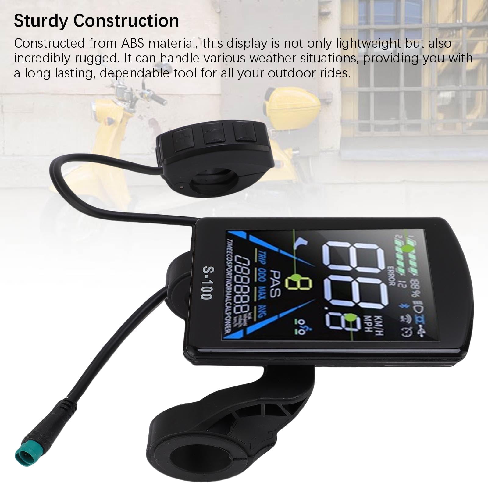 Luocute Display LCD per Bici Elettrica, Cruscotto Display LCD per Scooter con Schermo a Colori con Cavo a 5 Nuclei Resistente Alla Pioggia, Adatto per la Modifica della Bici per