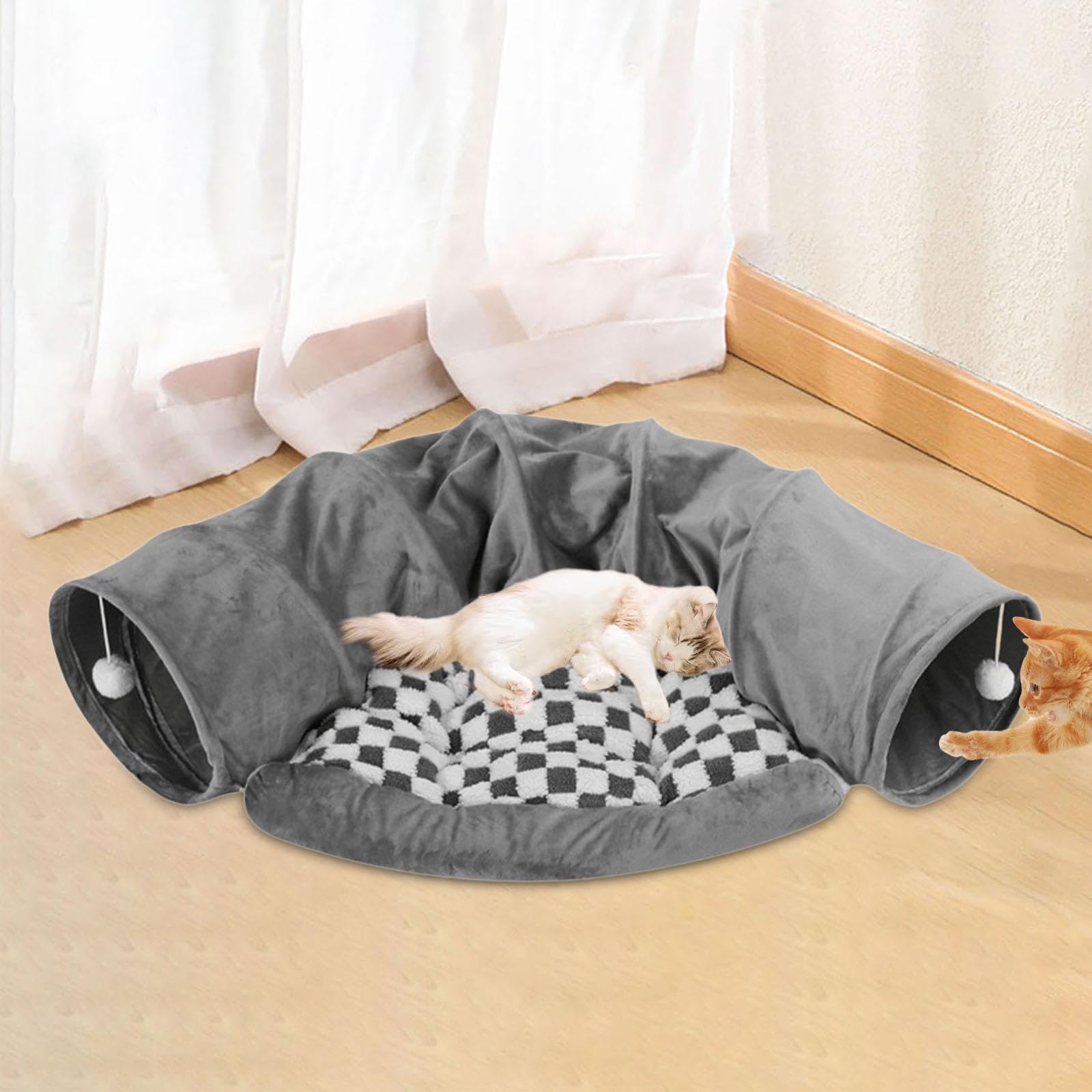 Tunnel et Lit 2 en 1 pour Chat, Centre D'activités Doux pour Chats D'intérieur et Lapins.