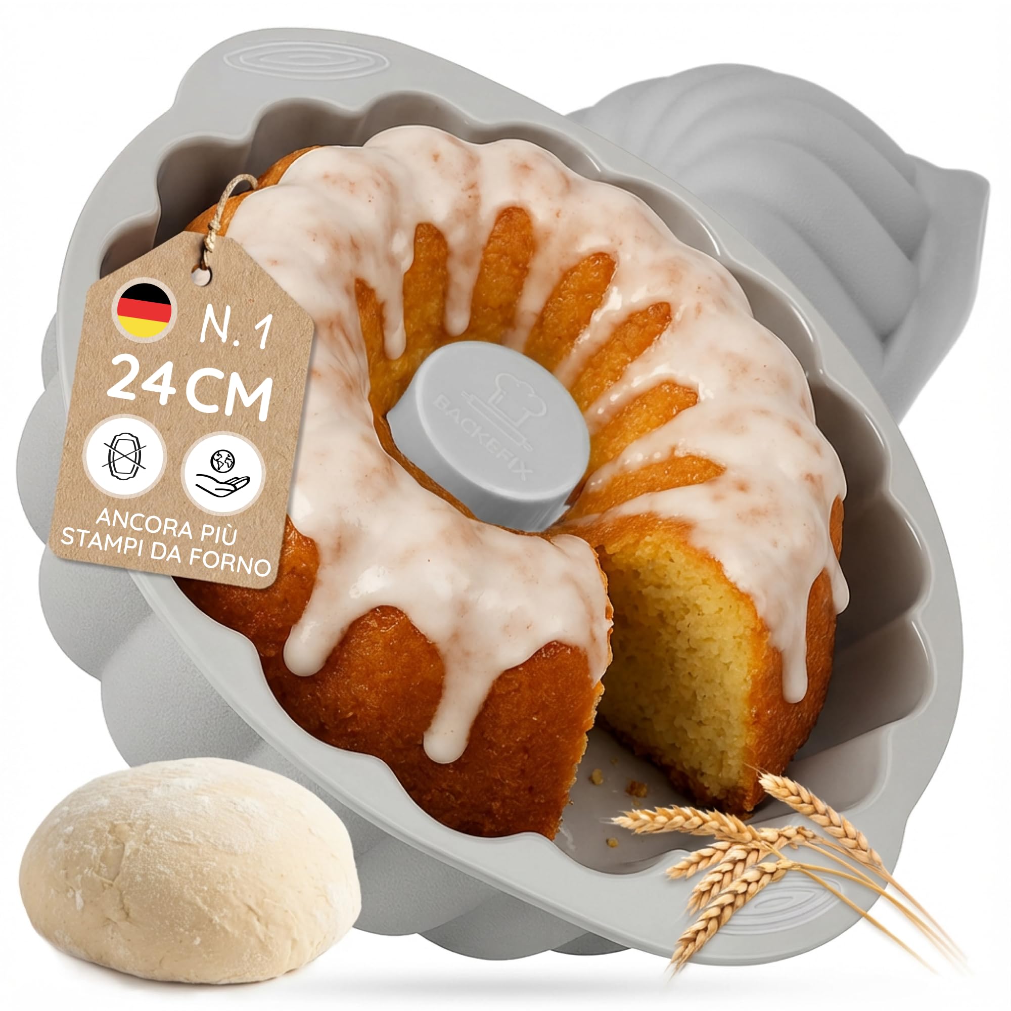 Backefix Stampo per ciambella, 24 cm, in silicone platinico, ideale come stampo per torta