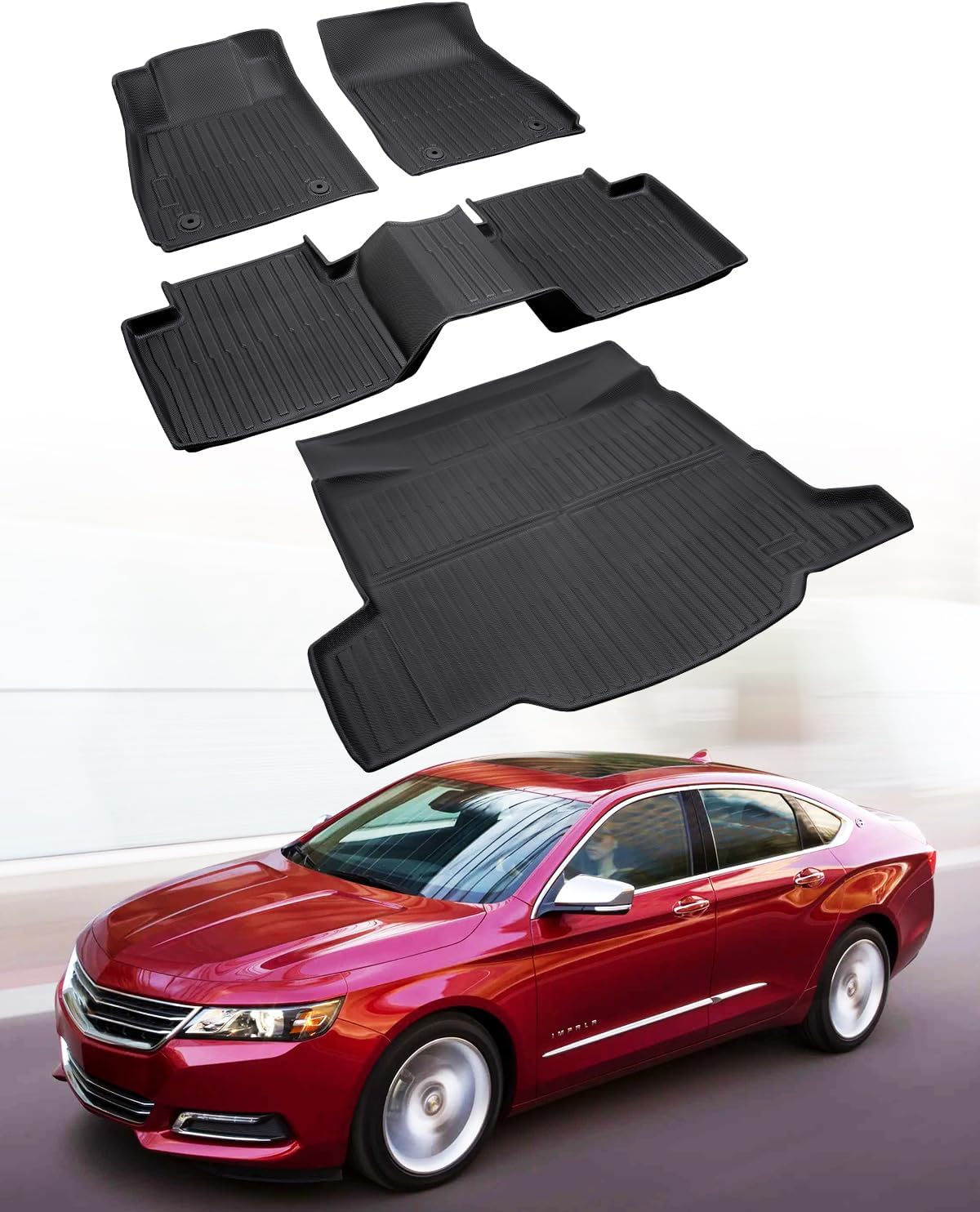 Car Floor Mats for Chevy Impala: 2020 2019 2018 2017 2016 2015 2014 Full Set 4 PCS Cargo Mats, All Weather Rubber Carpet Mats & Cargo Liners 2014–2020, Protector for Chevrolet Impala Accessories