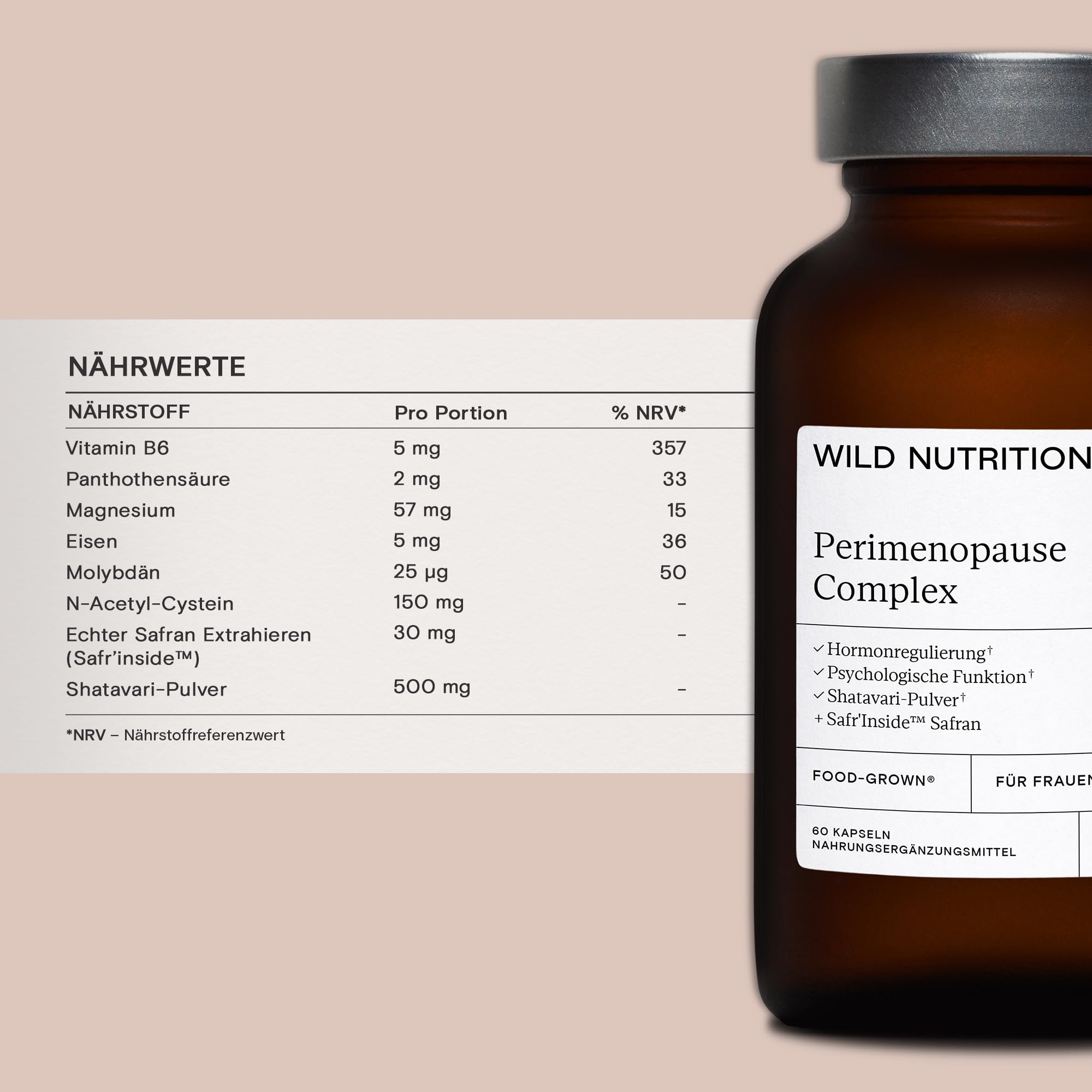 WILD NUTRITION Food-Grown Perimenopause Komplex, Vorrat für 1 Monat