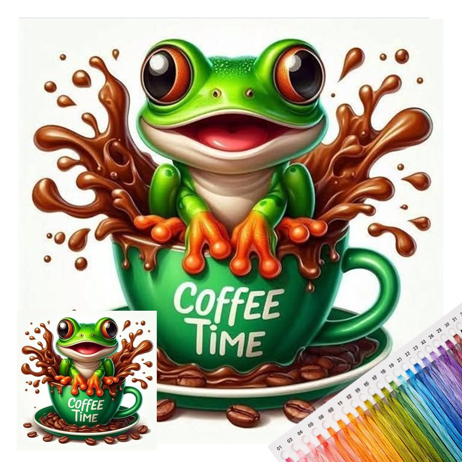 POETRYDRAW Frog Coffee Cup Cross-Stitch DIY Embroidery Kit, 11.81x11.81inch Starter Craft Kit for Beginners & Adults, Home Decor