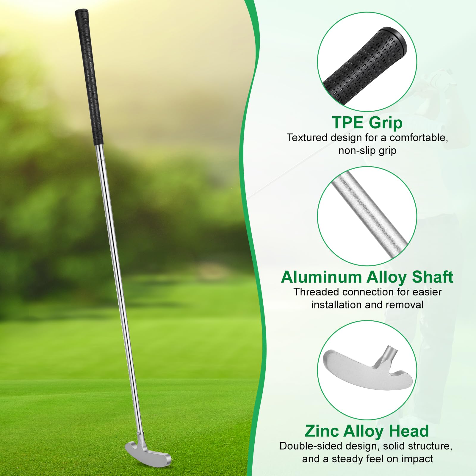 Putter de Golf para Zurdos y Diestros, 85CM Palo de Golf Desmontable con Empuñadura Antideslizante de TPE y Cabeza de Aleación de Zinc, Putter Golf Hombre, Set de Minigolf para Adultos