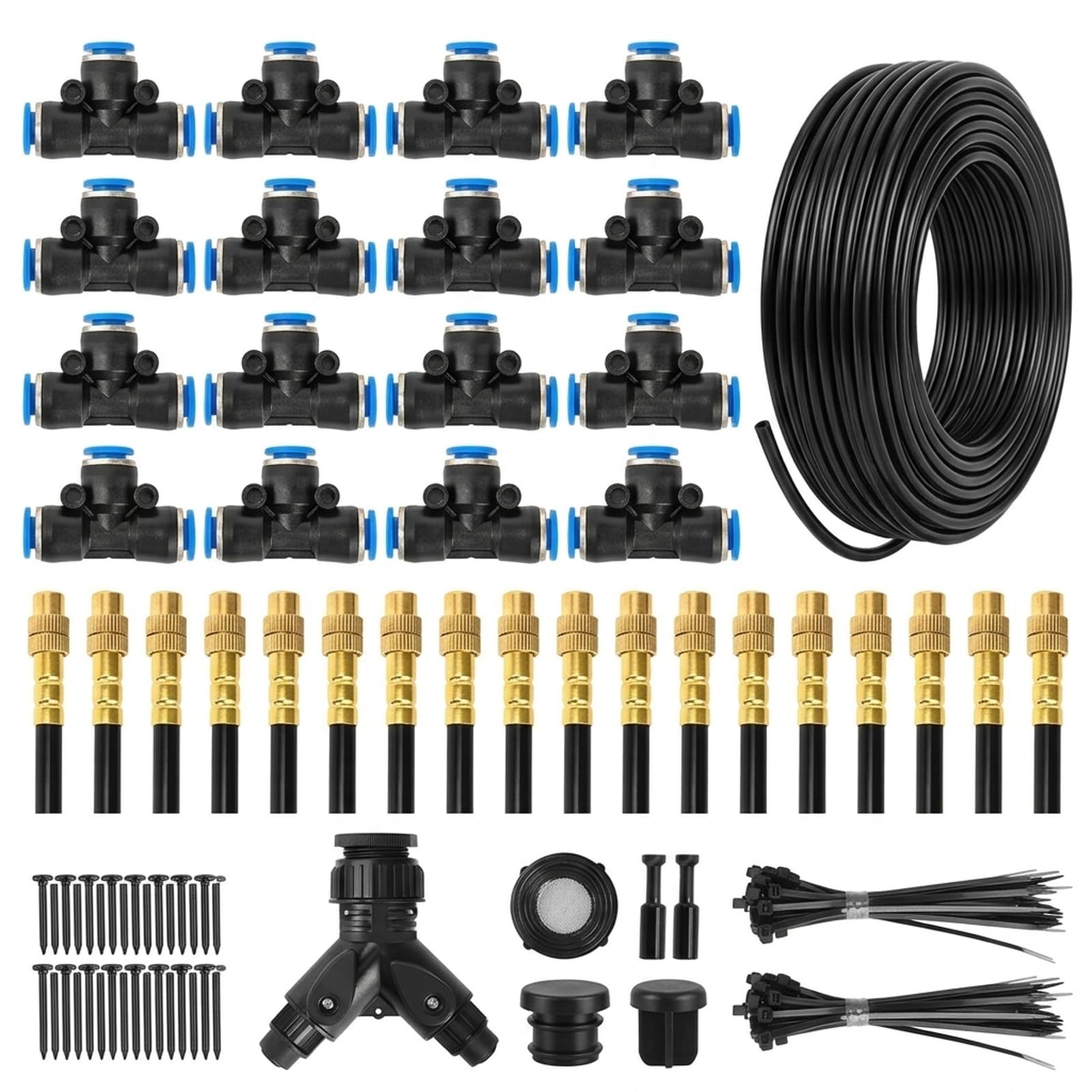 Drip Irrigation Kit, 100FT with 16 Adjustable Copper Nozzles