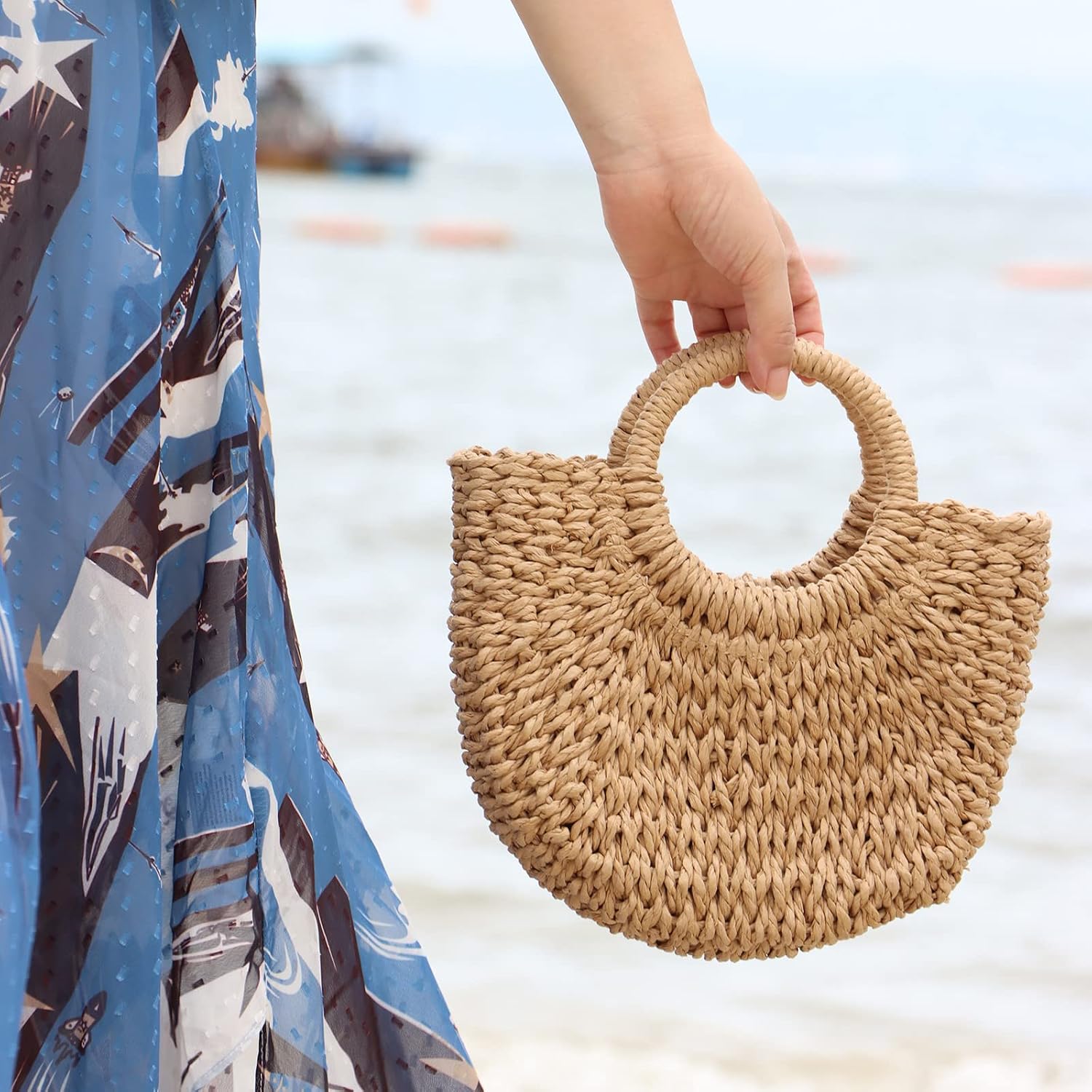 Freie Liebe Small Straw Purses Beach Woven Tote Bags for Women Summer Rattan Crossbody Bags Top Handle Handbags