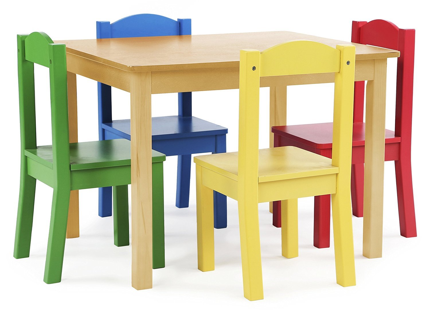 Humble Crew Kids Wooden Table and 4 Chairs Set, Natural/Primary - Kids Table and Chair Set for Toddlers and Children for Arts, Crafts, and Snack Time - Sturdy, Durable Toddler Activity Table