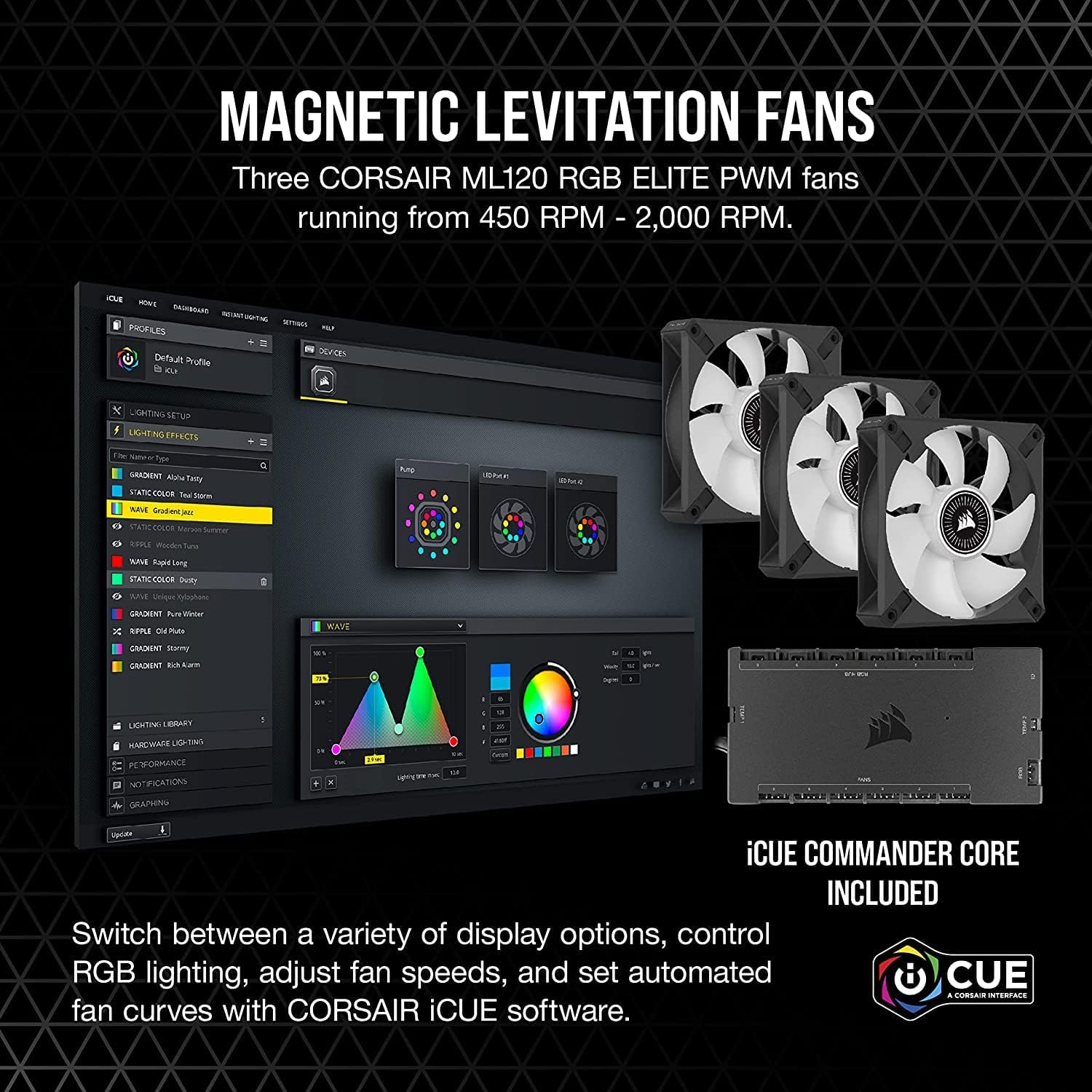 CORSAIR iCUE H150i ELITE LCD Display Liquid CPU Cooler-Custom IPS LCD Screen-48 Dynamic RGB LEDs-120mm Fans-360mm Radiator-COMMANDER CORE Smart Lighting Controller