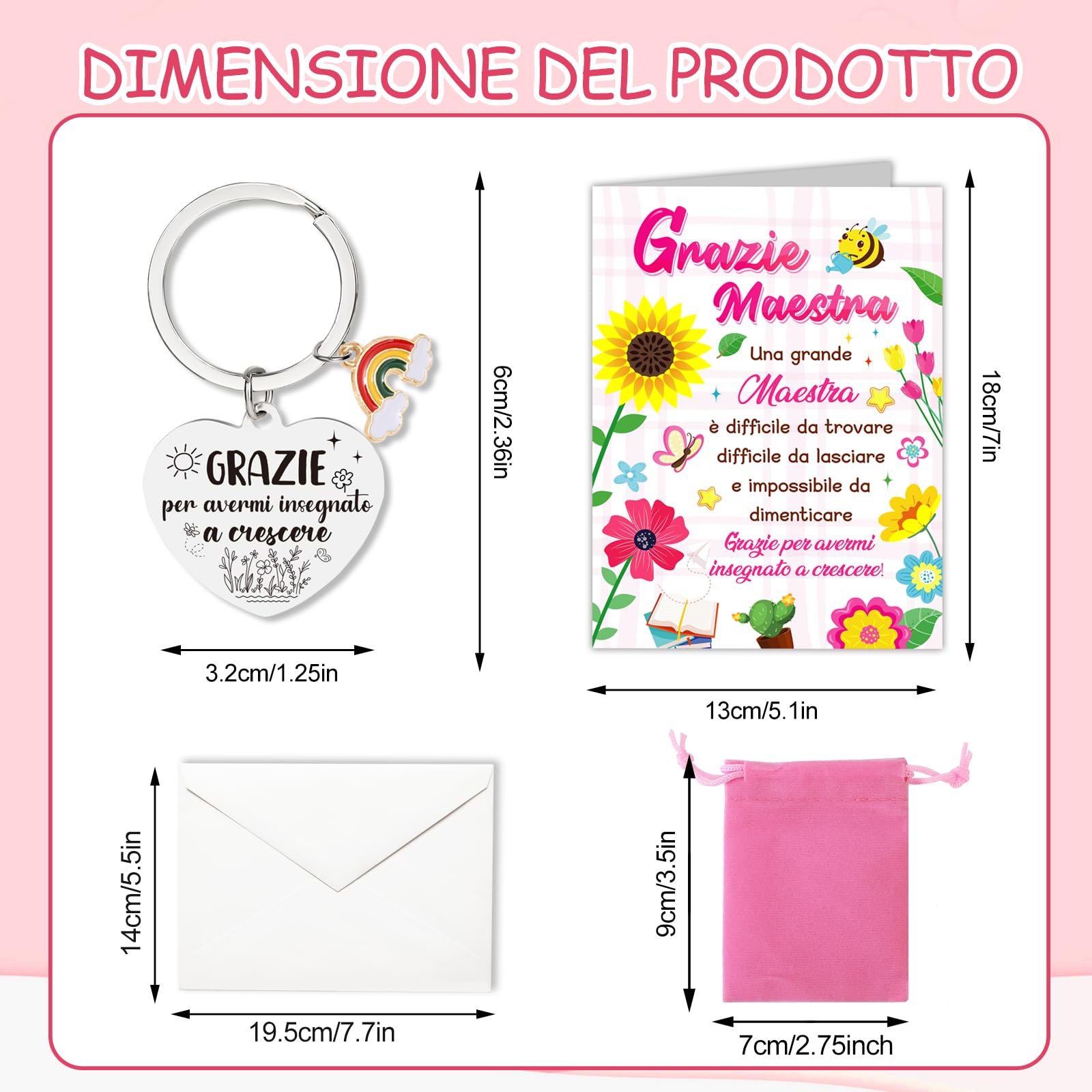 Set Regalo Ringraziamento Hestya: Portachiavi Personalizzato Con Biglietto E Busta | Regalo Per Insegnanti, Colleghi, Amiche | Confezione Elegante