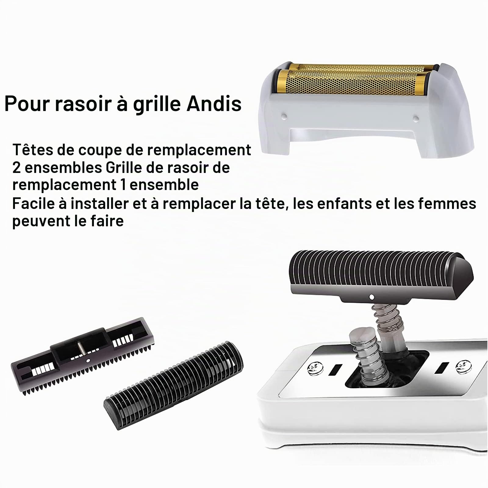 Lot de 2 grilles et lames de rechange Pro Shaver compatibles avec le rasoir Andis 17150 (TS-1) Remplacement ProFoil Lithium