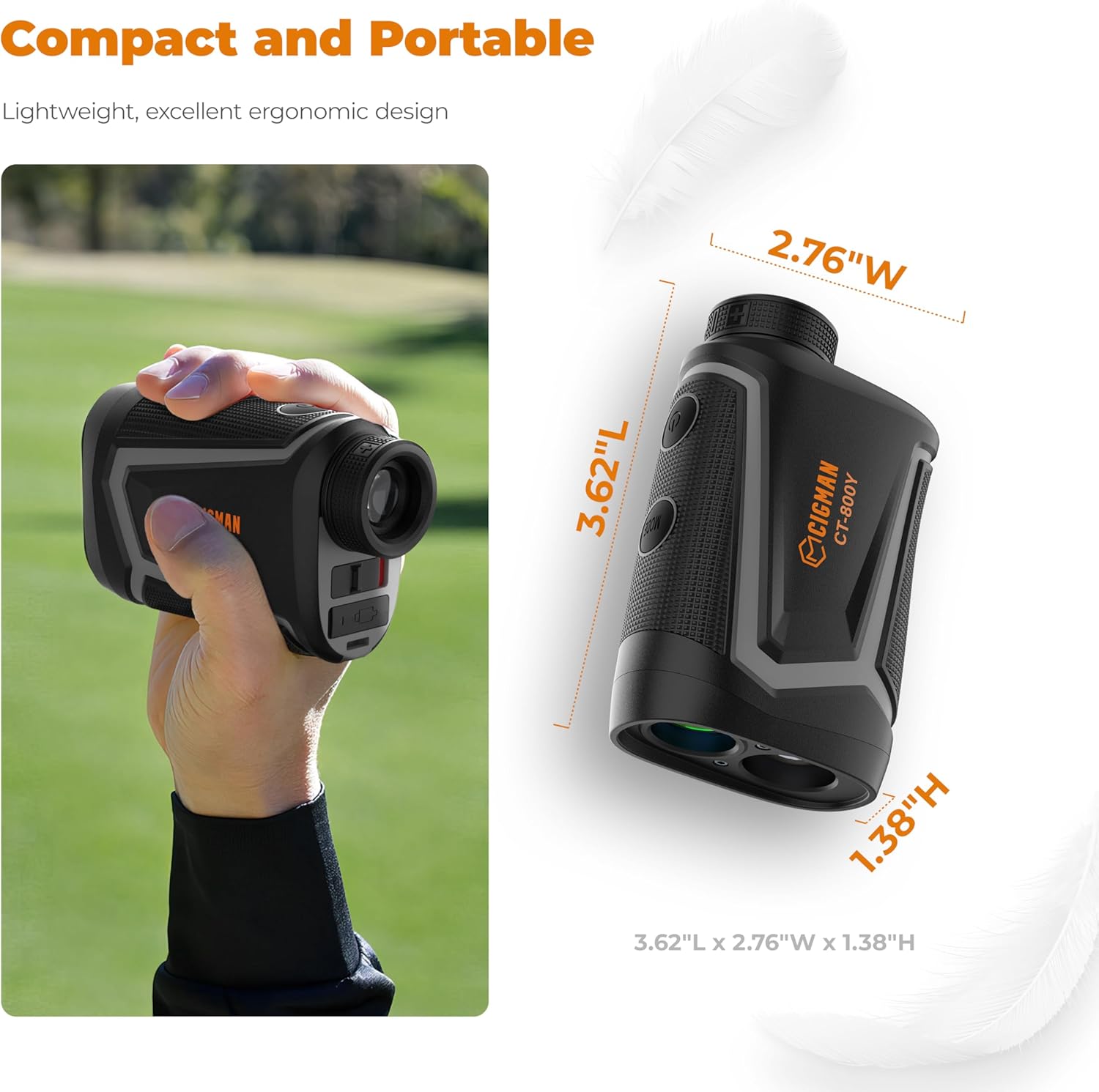 CIGMAN CT-800Y Laser Rangefinder showing compact dimensions