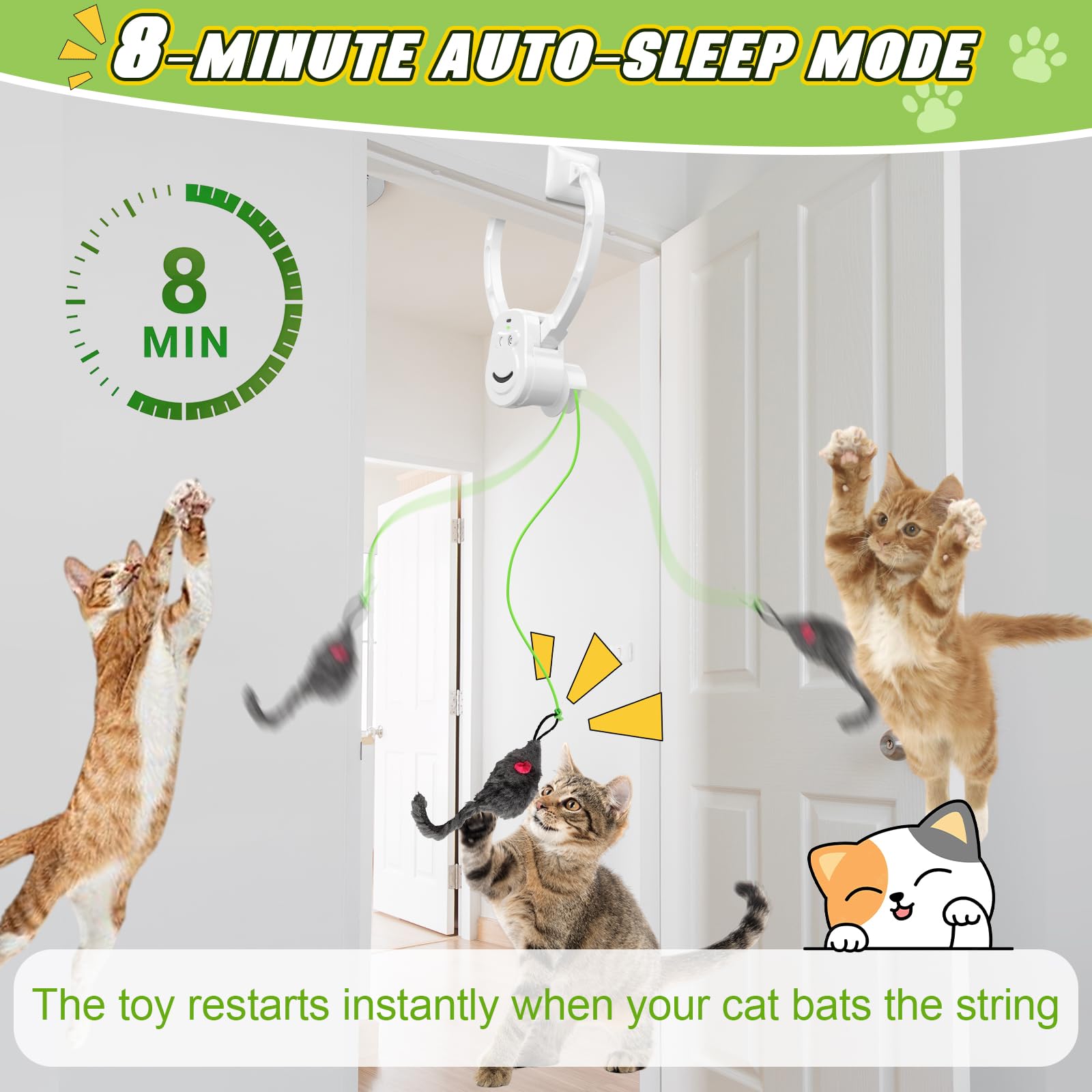 Automatisches fliegendes interaktives Katzenspielzeug für Indoor-Katzen – Sichere Jagd & Übungsstimulation für gelangweilte Kätzchen, Erwachsene & Mehrkatzenhäuser (Weiß)