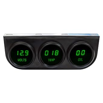 Intellitronix 3-Gauge LED Digital Instrument Panel - 2-1/16" Oil Pressure, Water Temperature & Voltmeter Kit - Includes Sending Units & Night Dimming - Universal in-Dash Mount Green