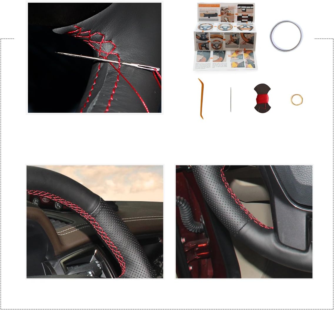 MEWANT Car Steering Cover for Ford Ranger 2019-2020 Hand Sewing DIY Black Microfiber Leather Steering Wheel Covers Wrap