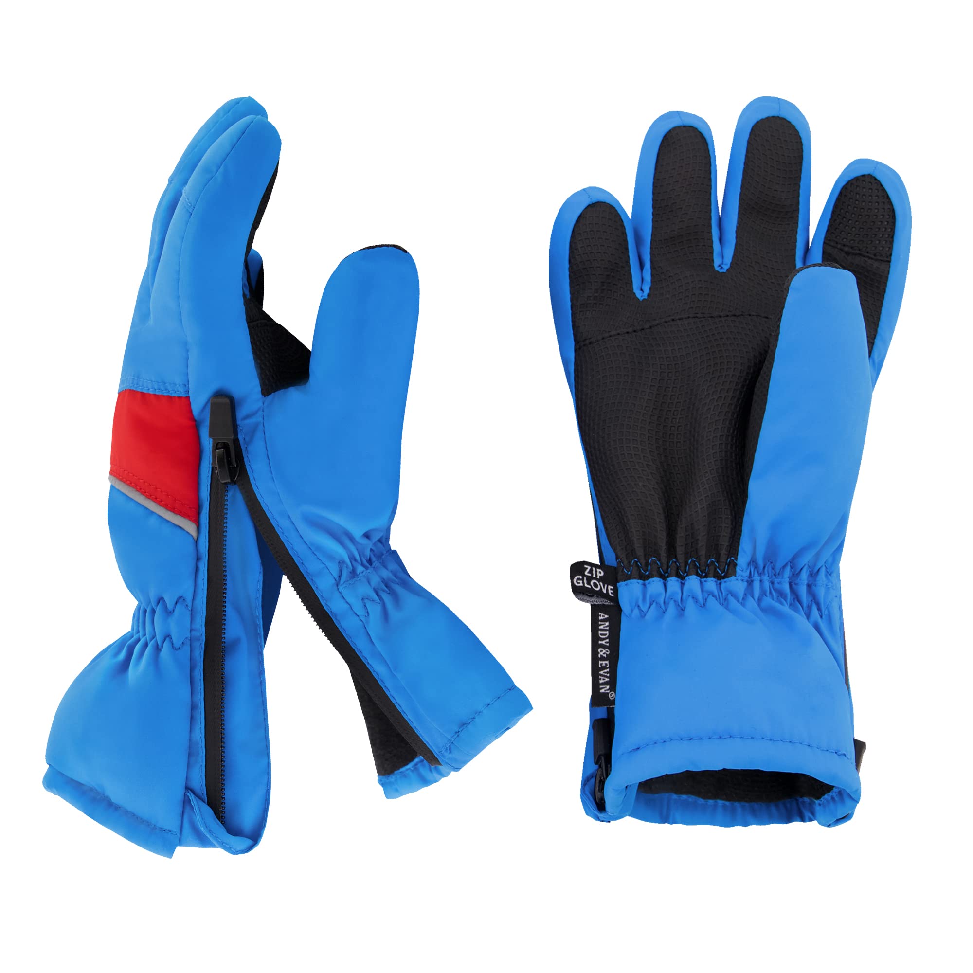 Kids Waterproof Snow Gloves Winter Gloves Side Zippers Touchscreen Ski Snowboard Sledding W/ Warm Fleece Palms