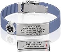 Vista 1 de Divoti Pulsera de identificación de alerta médica grabada personalizada, grabado láser de doble cara, pulsera de silicona, cierre de seguridad