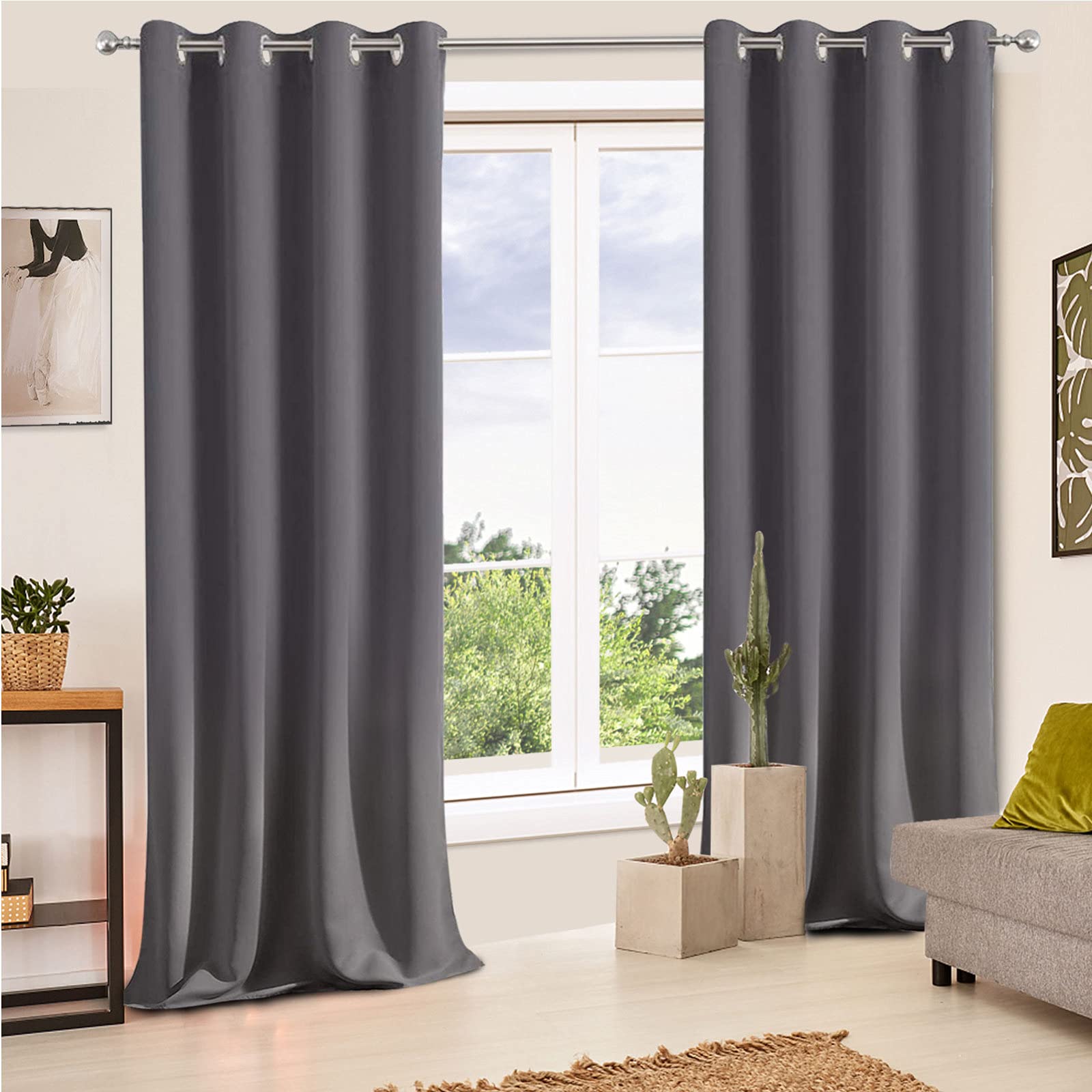 Rideaux d'extérieur imperméables et anti-UV à isolation thermique avec œillets pour terrasse, tonnelle, porte de jardin - 1 panneau - Gris - 254 x 213 cm (l x H)
