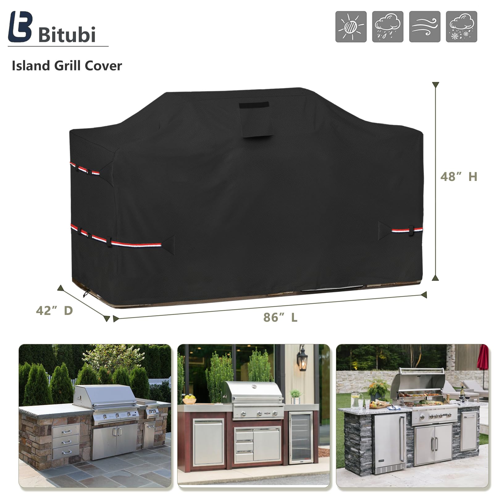 Bitubi 213,4 cm große Grillabdeckung – 600D strapazierfähig, wasserdicht, Allwetterschutz, extra große Grillabdeckung, schwarz