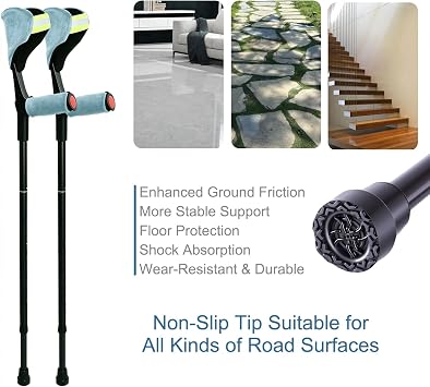 Forearm Crutches for Adults, Foldable Lightweight Elbow Crutches with Soft Cushion Pad, Height Adjustable Arm Crutches for Leg Injury Surgery Recovery Disabled Seniors (1 Pair with LightBlue pad)