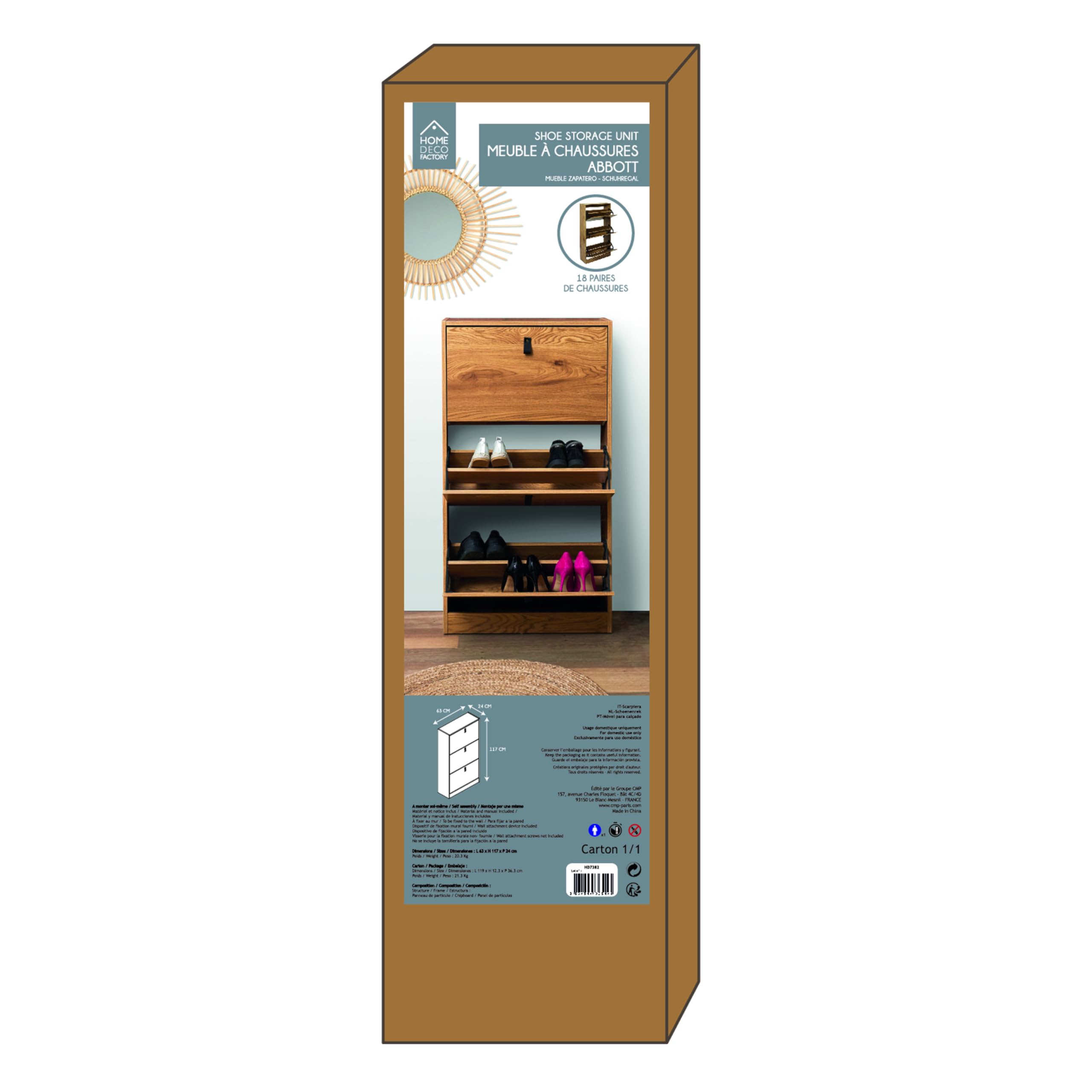 HOME DECO FACTORY MUEBLE ZAPATERO 3 PUERTAS ABBO