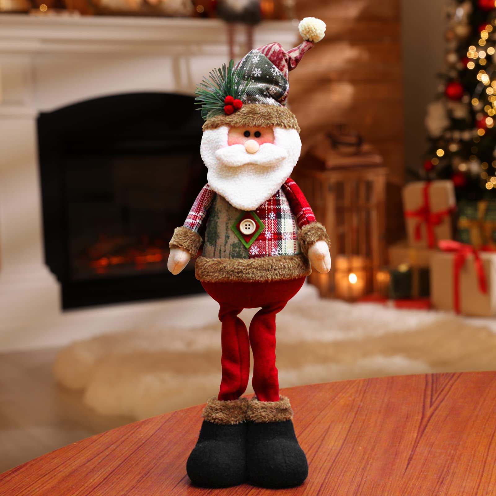 QUICARD Christmas Tabletop Plush Decorations, Standing Long Legs Doll Toys, Christmas Figurines Ornaments for Xmas Party, Home, Table, Fireplace (Santa Claus)
