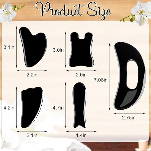 Miniatura 8 de Treela Juego de 5 herramientas faciales Gua Sha y 1 herramienta de masaje corporal Gua Sha con mango para cara, espalda, cuello, piernas, raspado