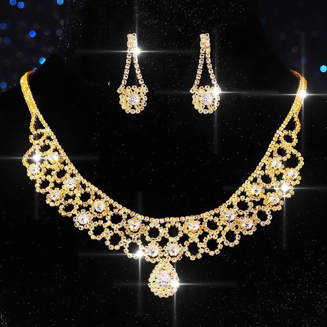 Aukmla Rhinestone Bridal Wedding Jewelry Set Sparkly Crystal Necklace Earrings Sets Prom Necklaces for Women - Image 6