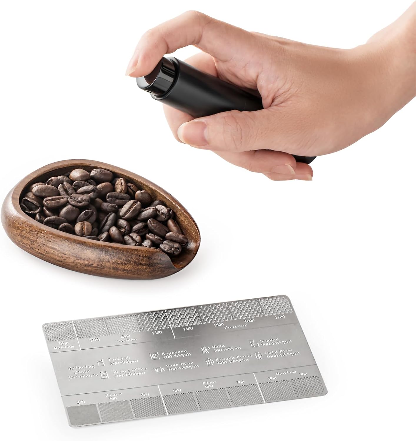 KitchenTour Ultimate Coffee Kit - Ceramic Coffee Bean Dosing Cup + Anti-Static Sprayer + Grind Size Ruler - 3-in-1 Pro Set: Measure, Spray, Validate