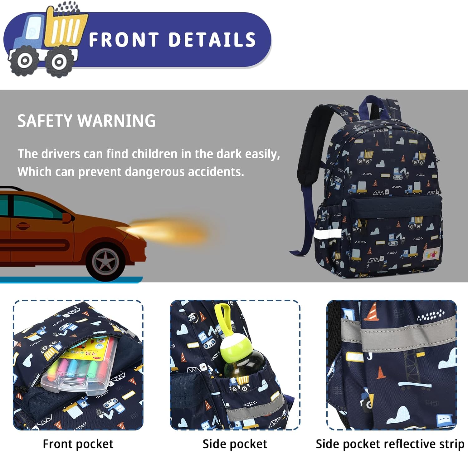 Lanola Cute Small Lightweight Pack Backpack for Children - Travel Bag Kindergarten School - Black Rocket
