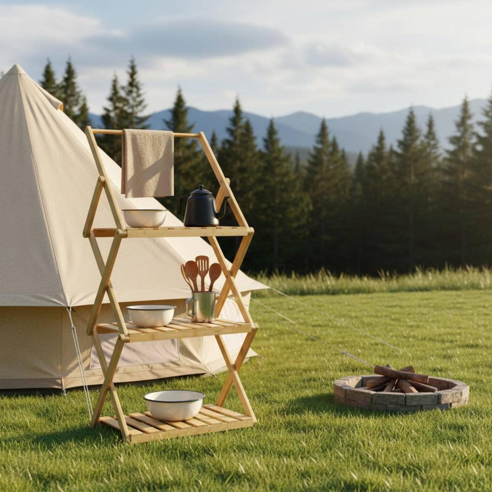 Meuble de Cuisine de Camping Multifonction Unité Cuisine Pliante Compact Support Rangement Pliable pour Pique-Nique