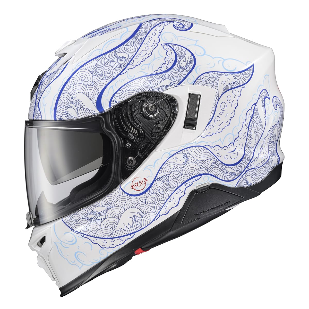 ScorpionEXO T520 Full Face Touring Motorcycle Helmet with Bluetooth Ready Speaker Pockets DOT ECE Approved Nama-Shimi (White/Blue - Medium)