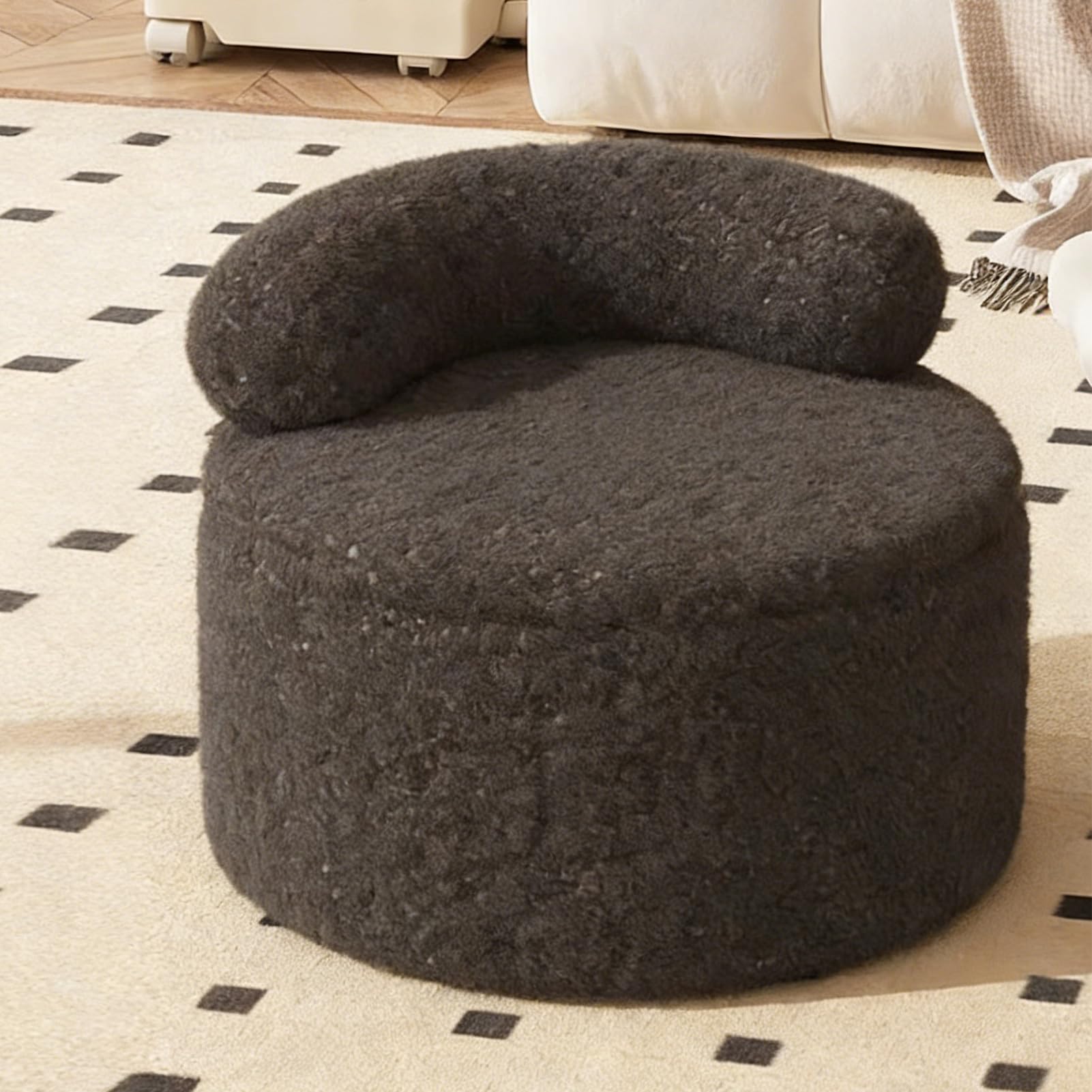 Poggiapiedi per Soggiorno Poggiapiedi Rotondo in Peluche con Contenitore