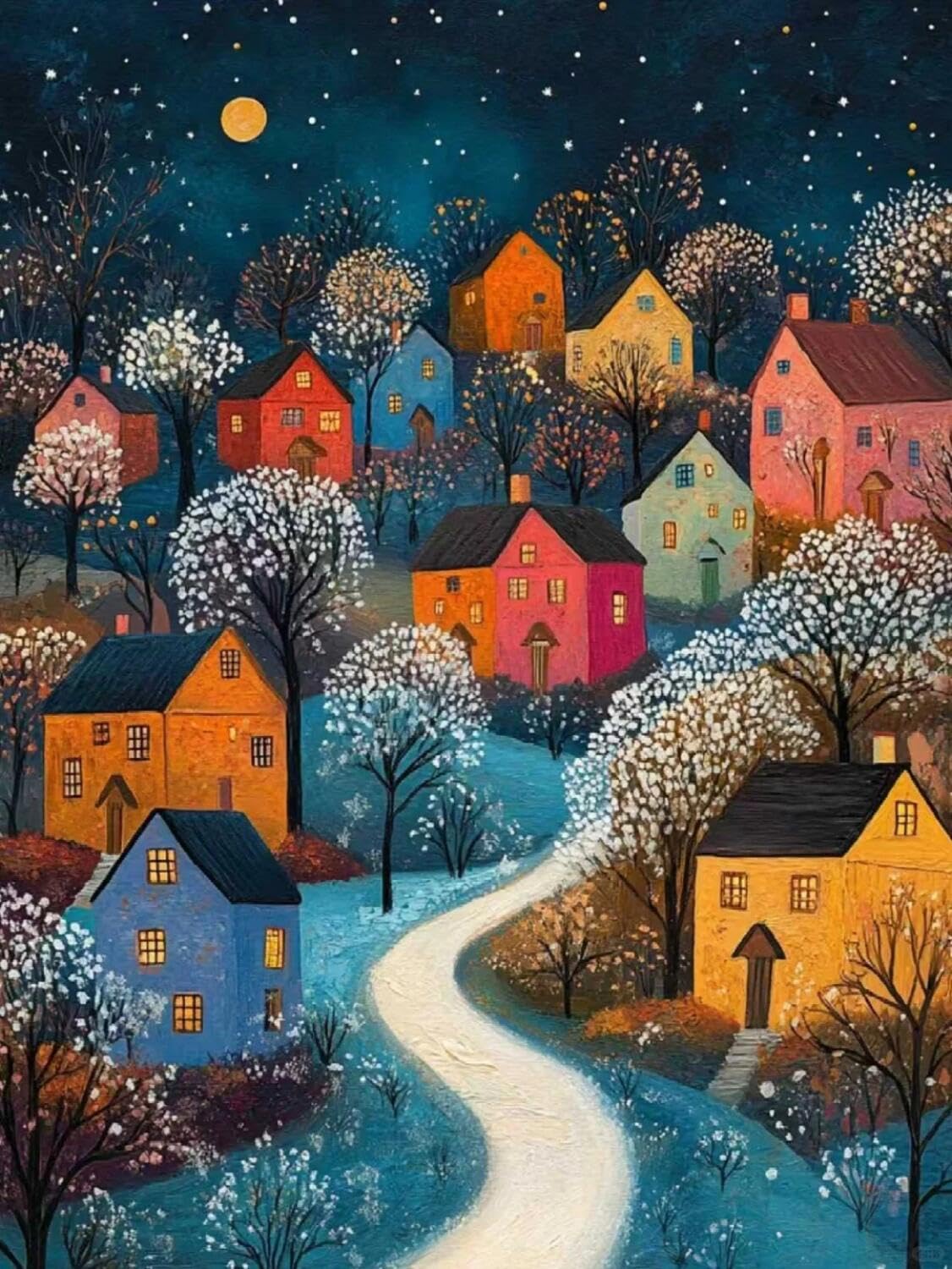 Rqwybcaxn Embroidery Beads Kit Starry Sky and Town 40x50cm