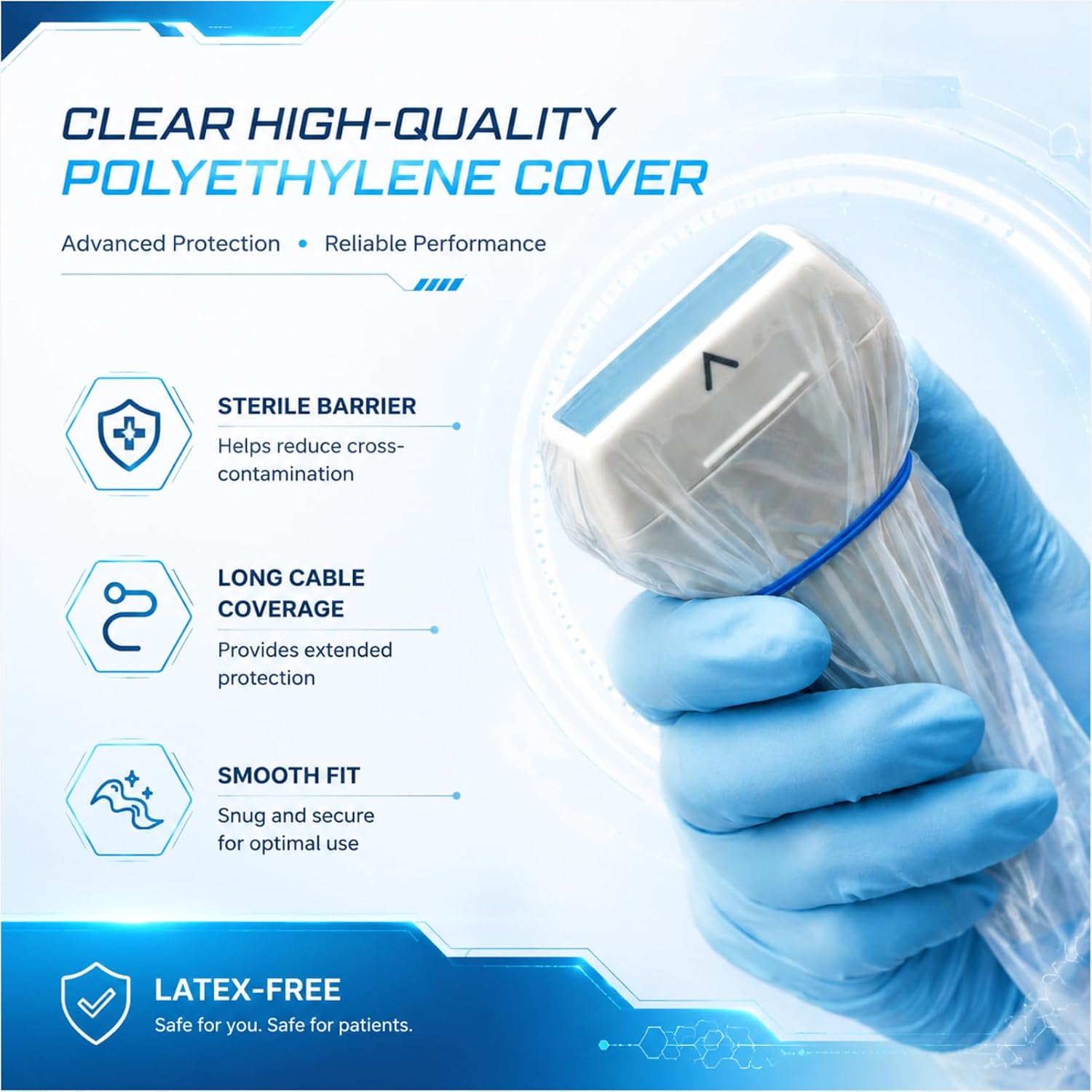 Ultrasound Probe Cover, Latex-Free Sterile Disposable Clear, 7“ x 48”, Individual Packaging, 50 Pcs