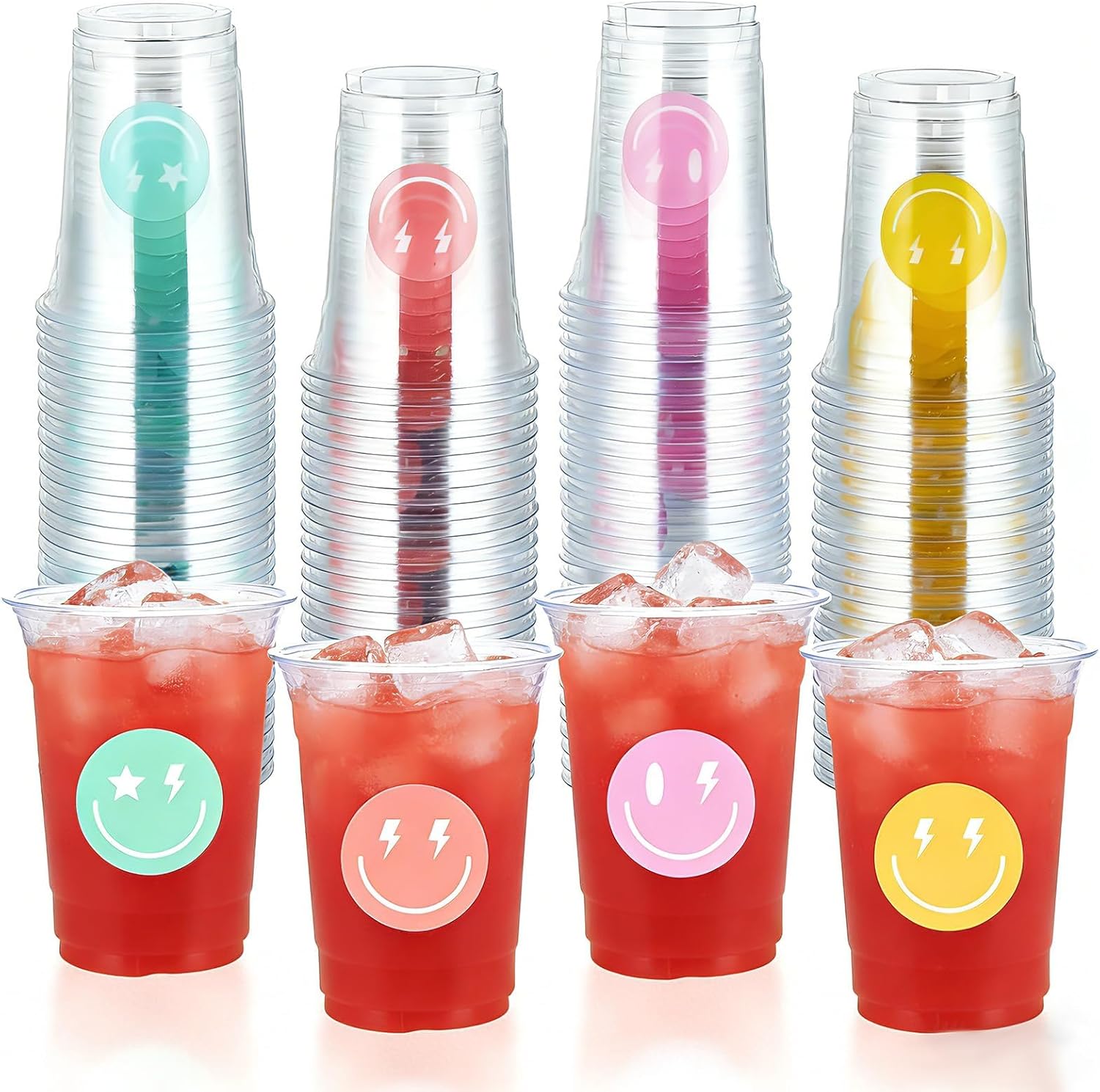 100 Pcs American Flags Plastic Cups 16 oz Red White and Blue Disposable Plastic Cups Coral Clear Cocktail Glasses for Memorial Day 250 Anniversary 4th of July Day Veterans Independence Party Supplies