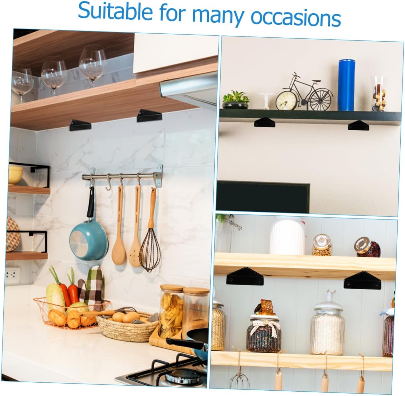 Mikikit 6pcs Black Iron Triangle Shelf Brackets 80x100mm Heavy Duty Floating Shelf Support Brackets with Mounting Accessories for Wall Storage and Home Organization