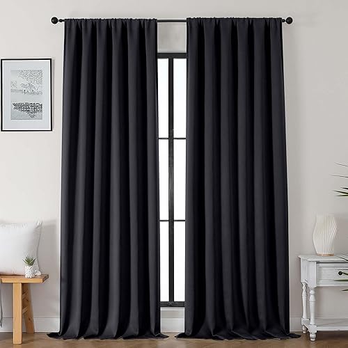 Miniatura 132 de Gwine - Cortinas opacas negras para dormitorio de 84 pulgadas de largo, juego de 2 paneles, cortinas sólidas reductoras de ruido con aislamiento