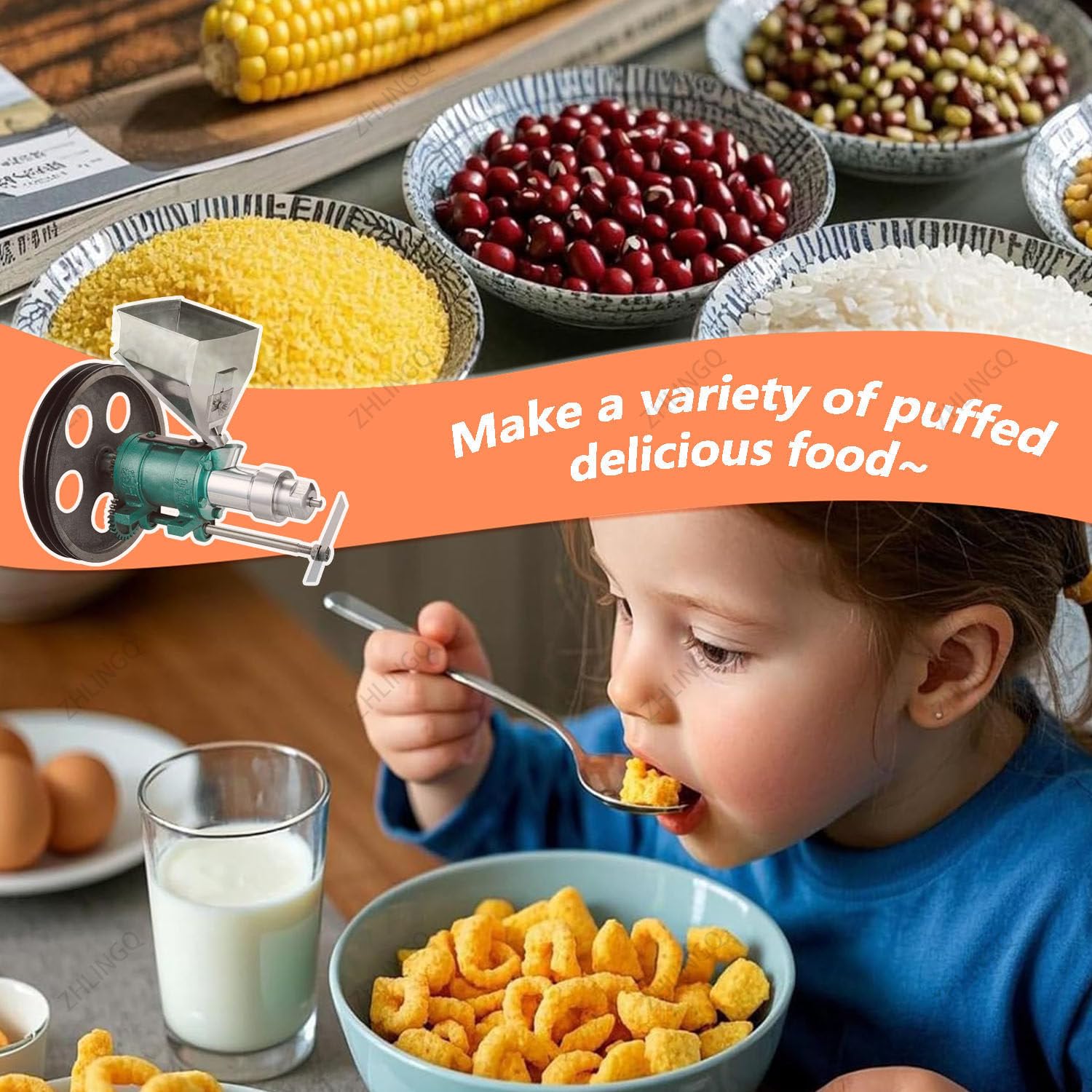 Máquina extrusora de alimentos inflada, multifunción, para maíz y arroz, con 10 moldes, para puestos callejeros, salida de 25-50 kg/hora, ideal para bocanadas de maíz y arroz