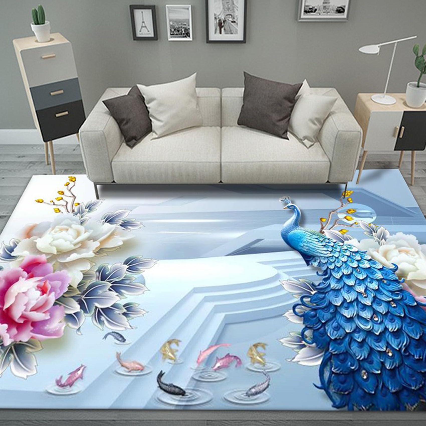 Grand tapis moderne à poils longs doux et confortable pour salle à manger