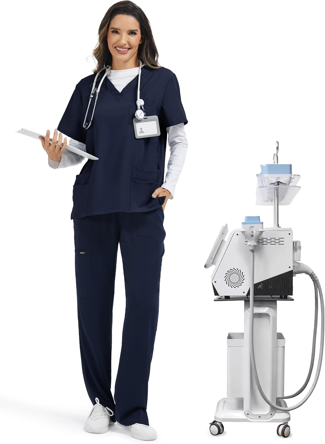 Tapata Scrub Pants for Petite Women 26"/28" Inseam Straight Leg Cargo Drawstring Bottoms with 5 Pockets - Image 5