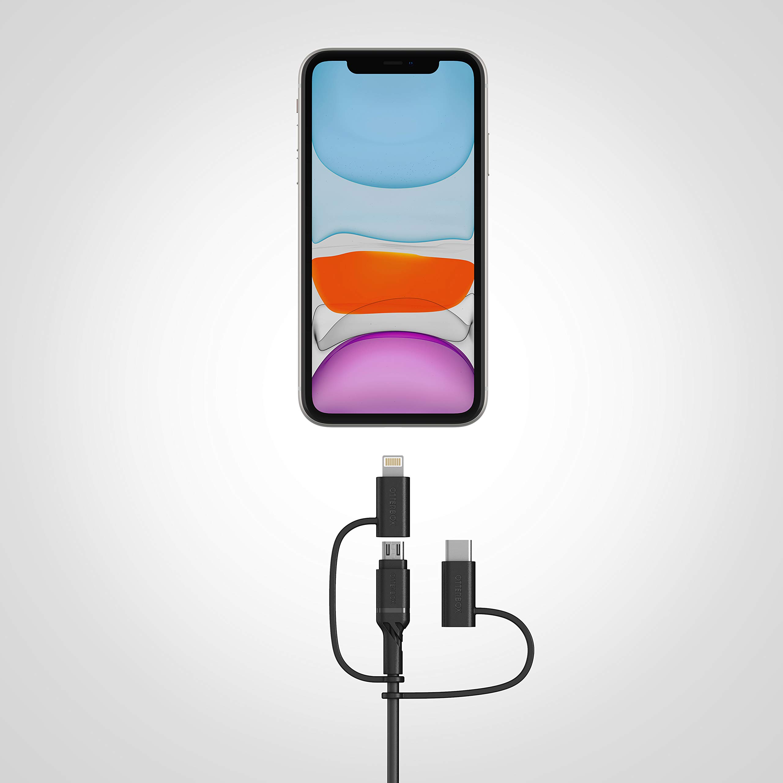 OtterBox Cavo 3 in 1 Ultra Resistente con connettori USB-A,USB-C e Lightning, Cavo di Ricarica per Smartphone e Tablet, Robusto, Testato per Pieghe e flessibilità, 1M, Nero