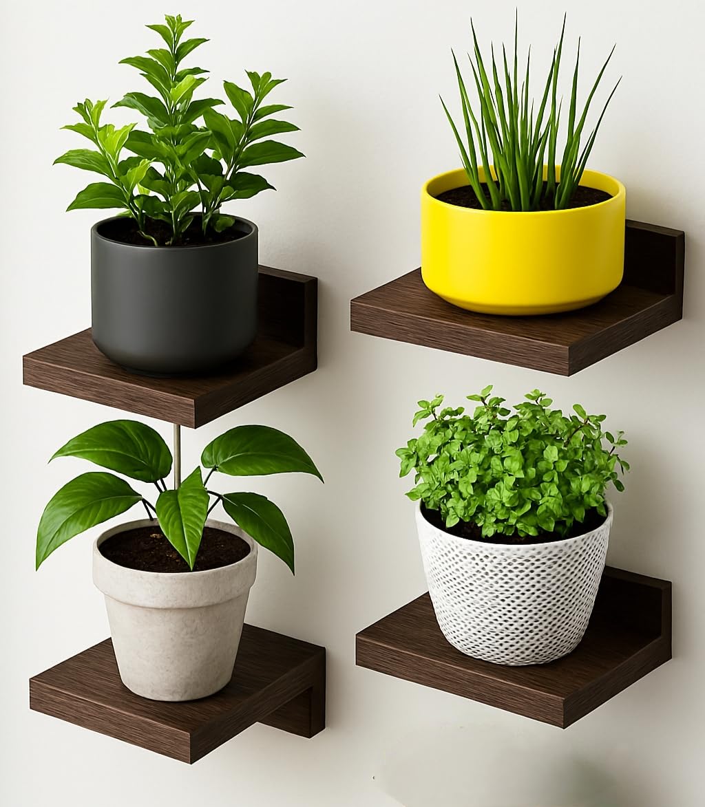 Honeva Engineered Wood Floating Shelves for Wall Decor Wall Shelf Storage Organizer | Mini Display Shelf for Living Room, Bathroom, Kitchen & Bedroom Décor Set of 4 (Brown)-picture-33