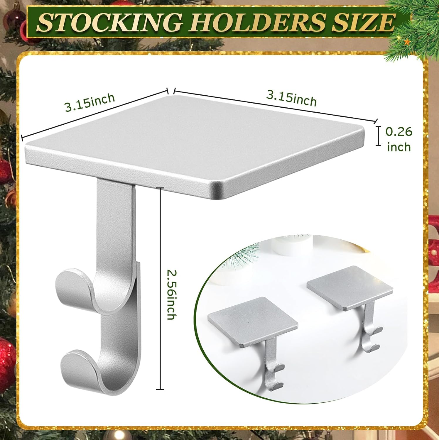 Zhengmy 6 Pcs 2 in 1 Fireplace Stocking and Garland Hangers Heavy Duty Metal Christmas Stocking Holder for Mantle, Two Hooks Hangers for Garland Balls Fireplace Xmas Holiday Party Decoration (Silver)