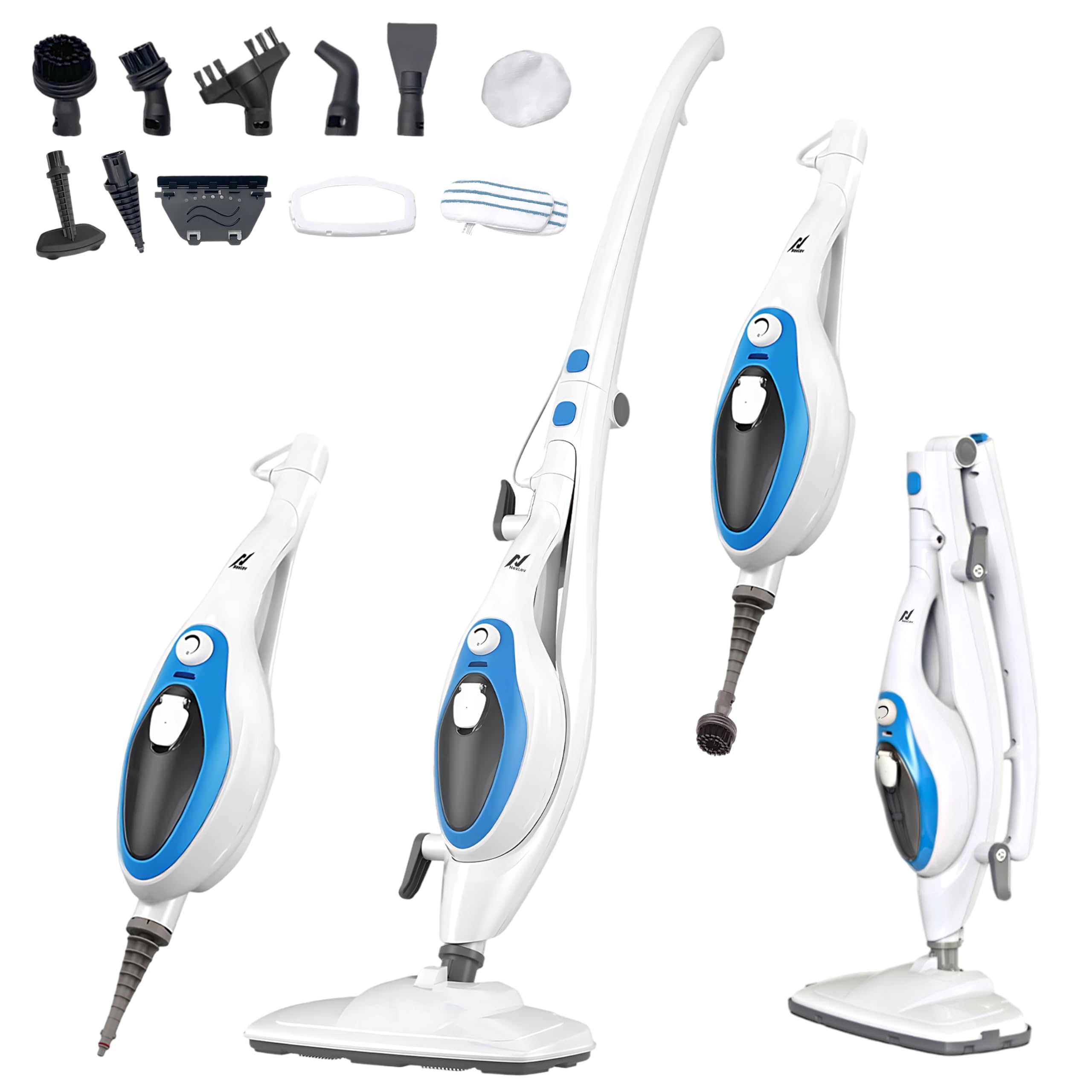 NexLev 10 in 1 Steam Cleaner & Mop|2 Steam Modes|For Mopping & Deep Cleaning Home Bathroom Kitchen & Office |For All Surfaces|350ML|30 Sec Heating|Chemical Free Cleaning | Detachable & Foldable|SC-04